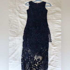 Aqua Strapless Navy Lace Dress